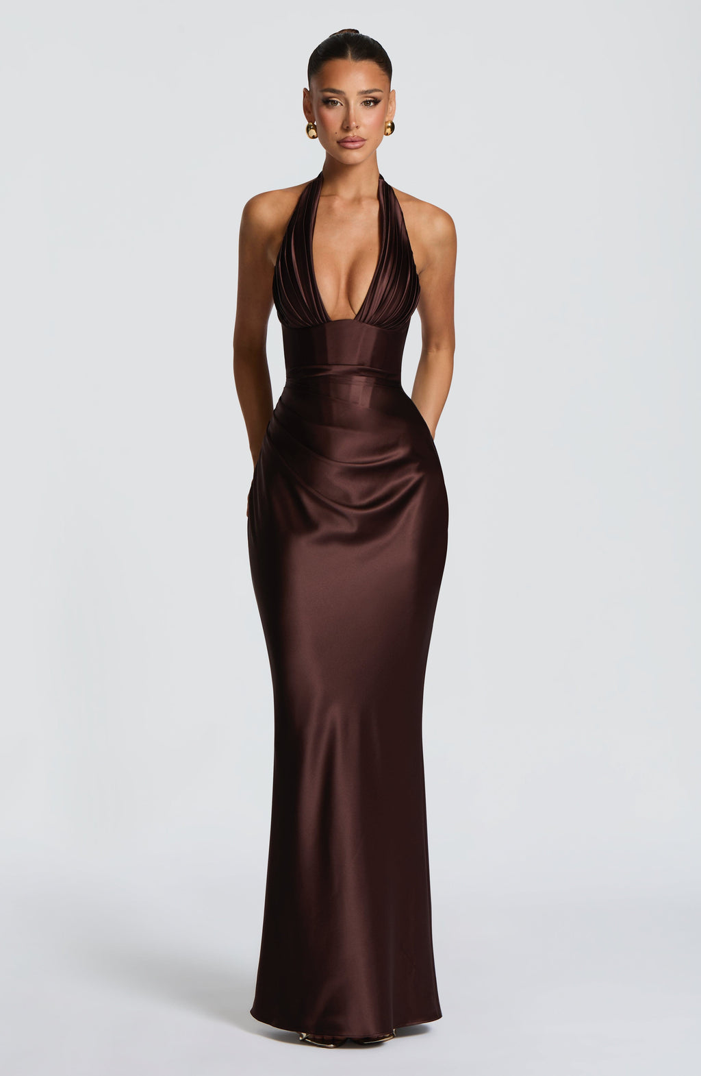 Vestido de evento Elena™ ciruela con cuello halter, foto 4
