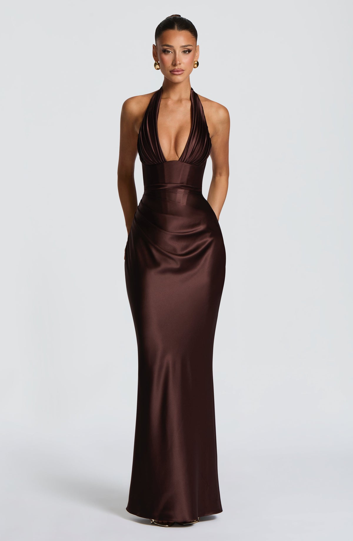 Vestido de evento Elena™ ciruela con cuello halter, foto 4