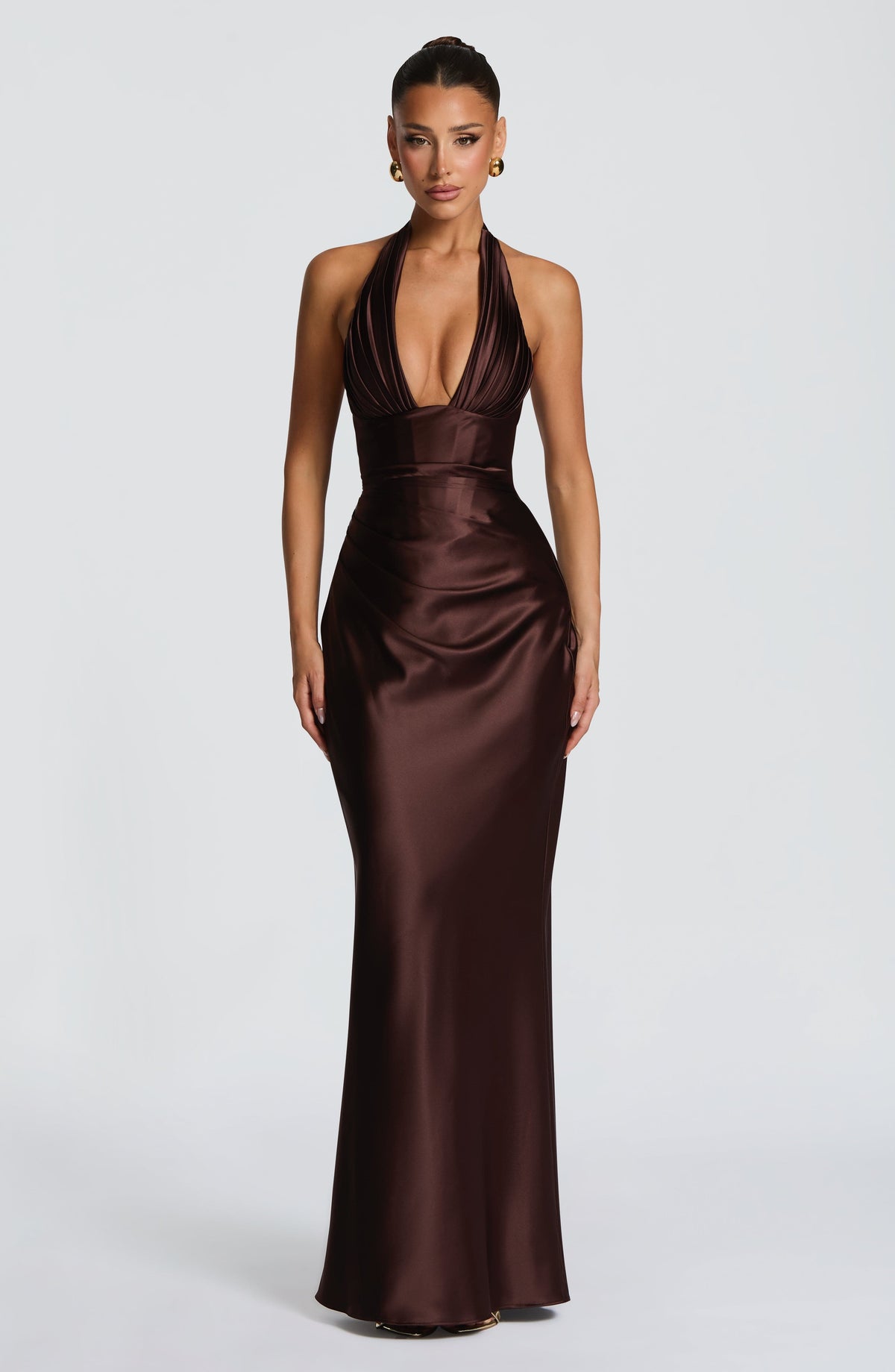 Vestido de graduación largo ciruela de satén - Elena™ Ana Ibiza