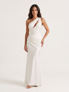 Elvira™ - Vestido Largo Asimétrico Marfil