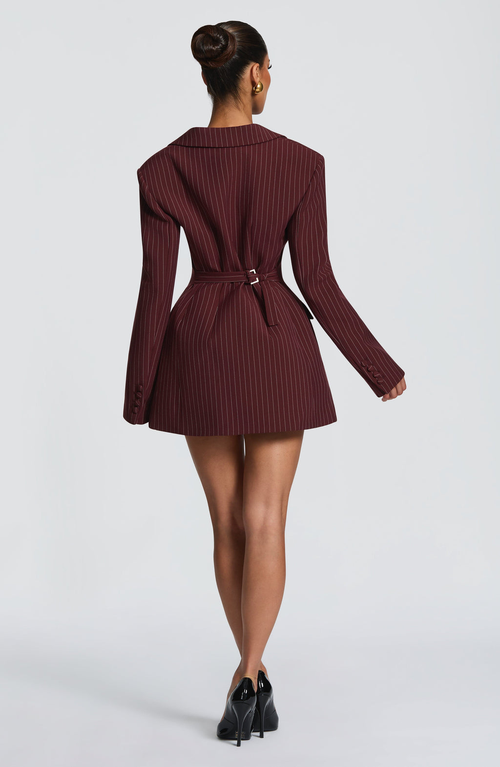 Elvira™ burdeos, vestido americana de raya diplomática de manga larga