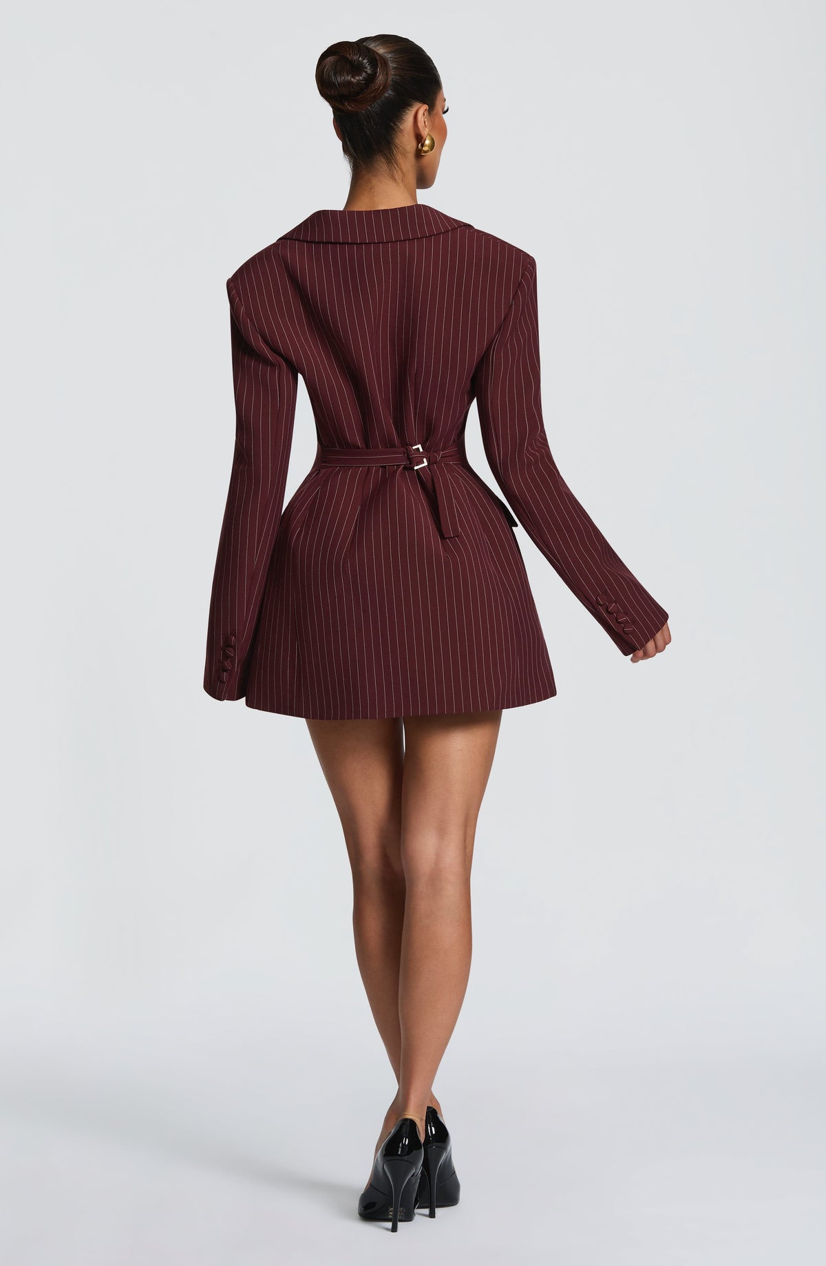Elvira™ burdeos, vestido americana de raya diplomática de manga larga