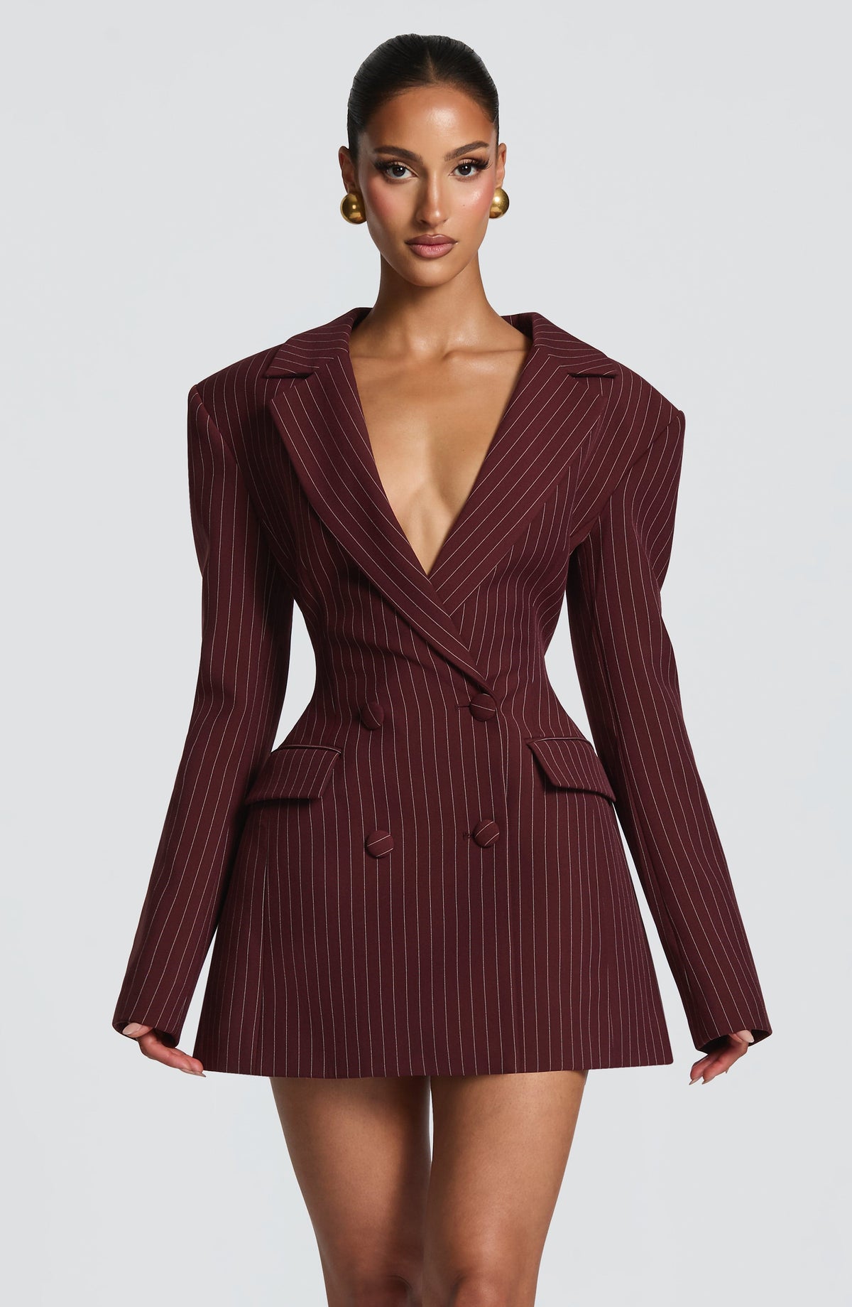 Vestido americana de raya diplomática burdeos - Elvira™ Ana Ibiza