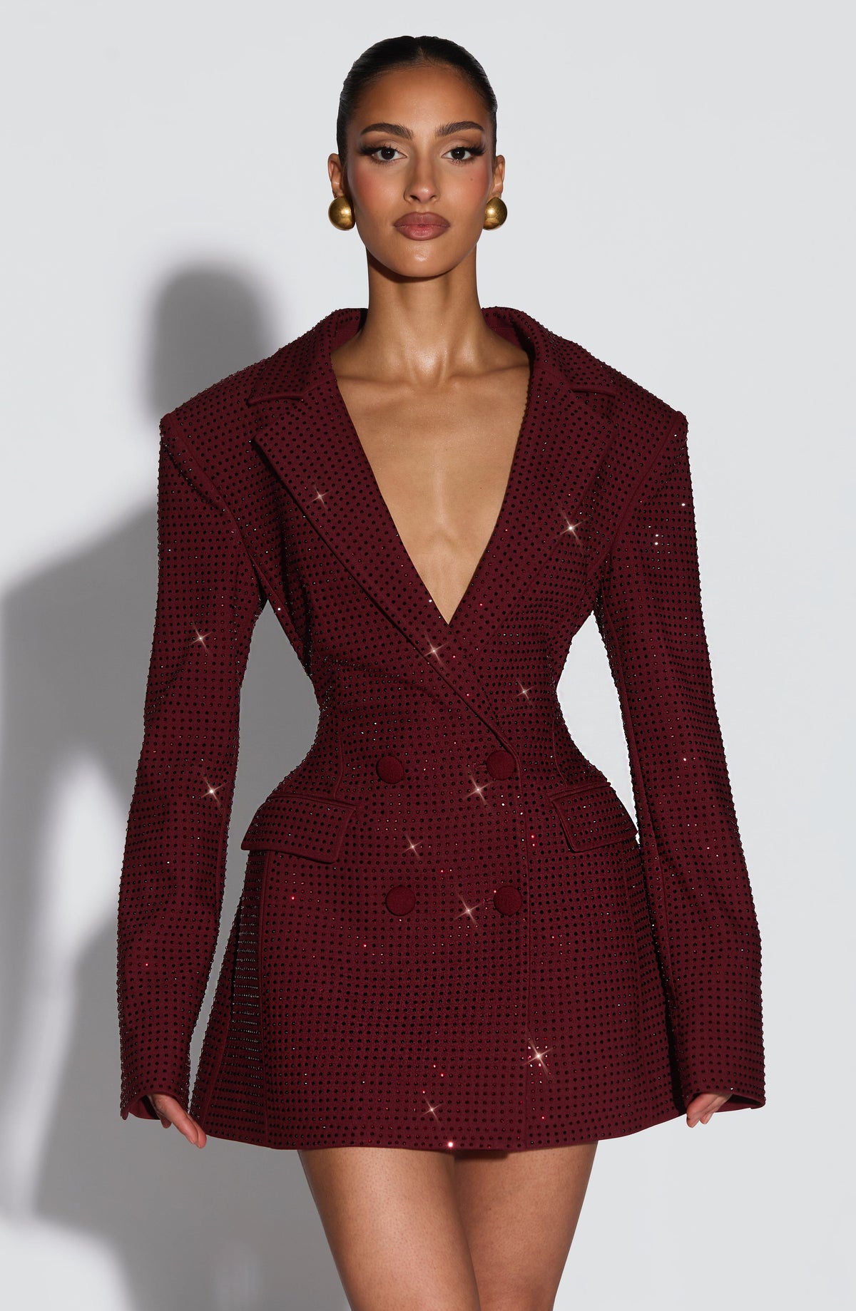 Vestido americana con pedrería Elvira™ burdeos para Nochevieja, foto 7
