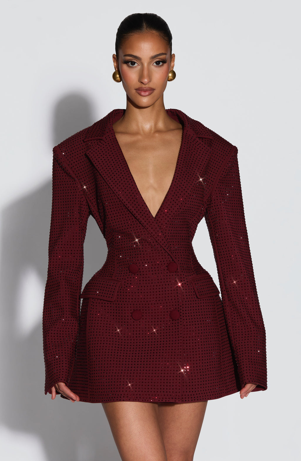 Vestido americana con pedrería burdeos - Elvira™ Ana Ibiza