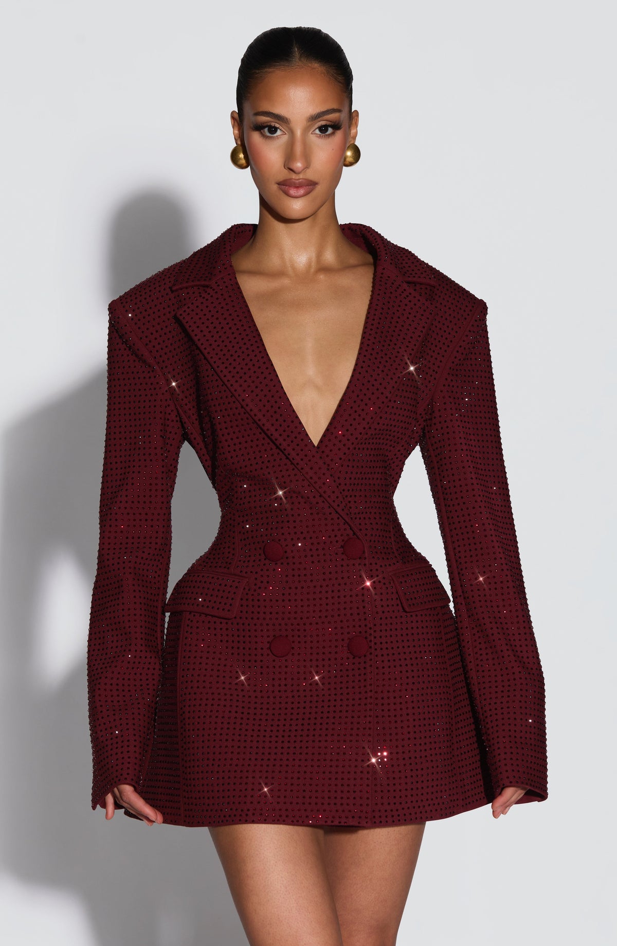 Vestido americana con pedrería burdeos - Elvira™ Ana Ibiza