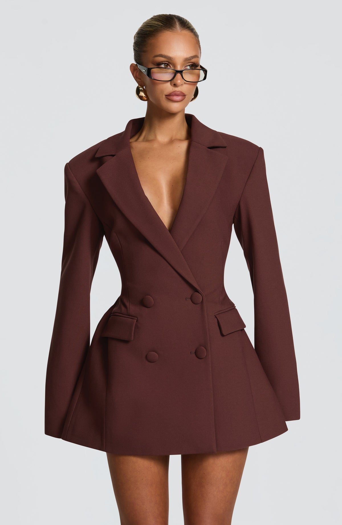 Elvira™ ciruela, vestido americana corto de manga larga