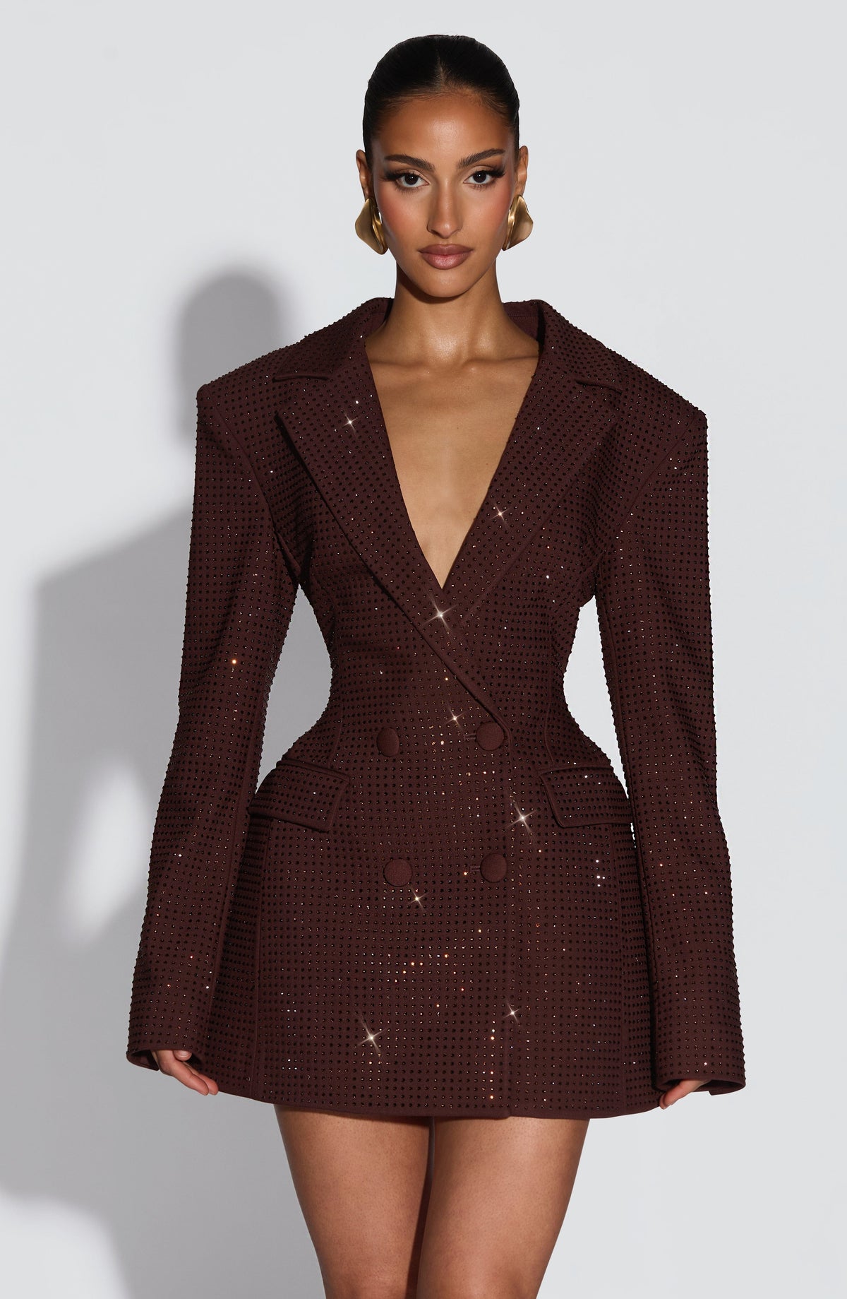Vestido americana con pedrería ciruela - Elvira™ Ana Ibiza