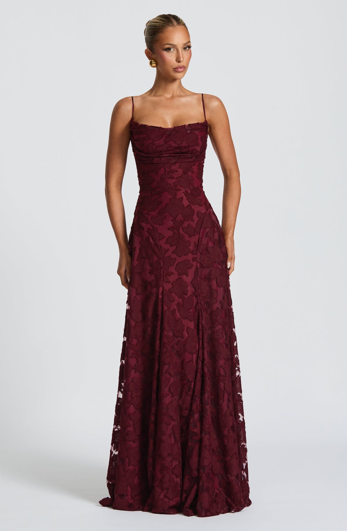 Matilda™ - Vestido Largo Drapeado Cereza