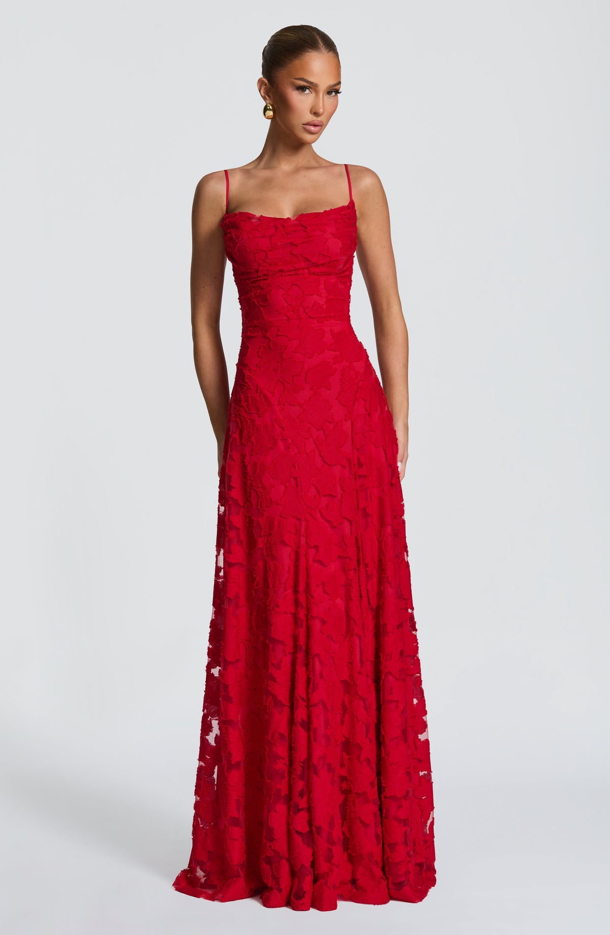 Vestido largo de invitada de boda rojo drapeado - Matilda™ Ana Ibiza