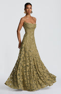 Vestido largo de invitada de boda verde salvia drapeado - Matilda™ Ana Ibiza