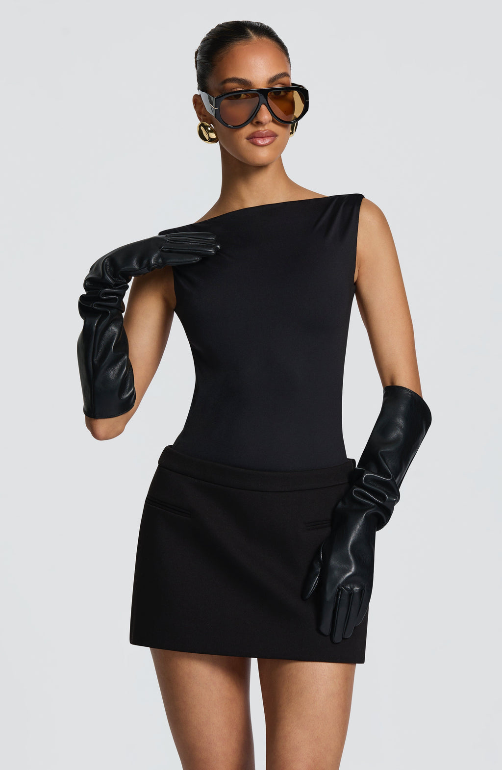 Francisca™ - Guantes Largos de Polipiel Negro
