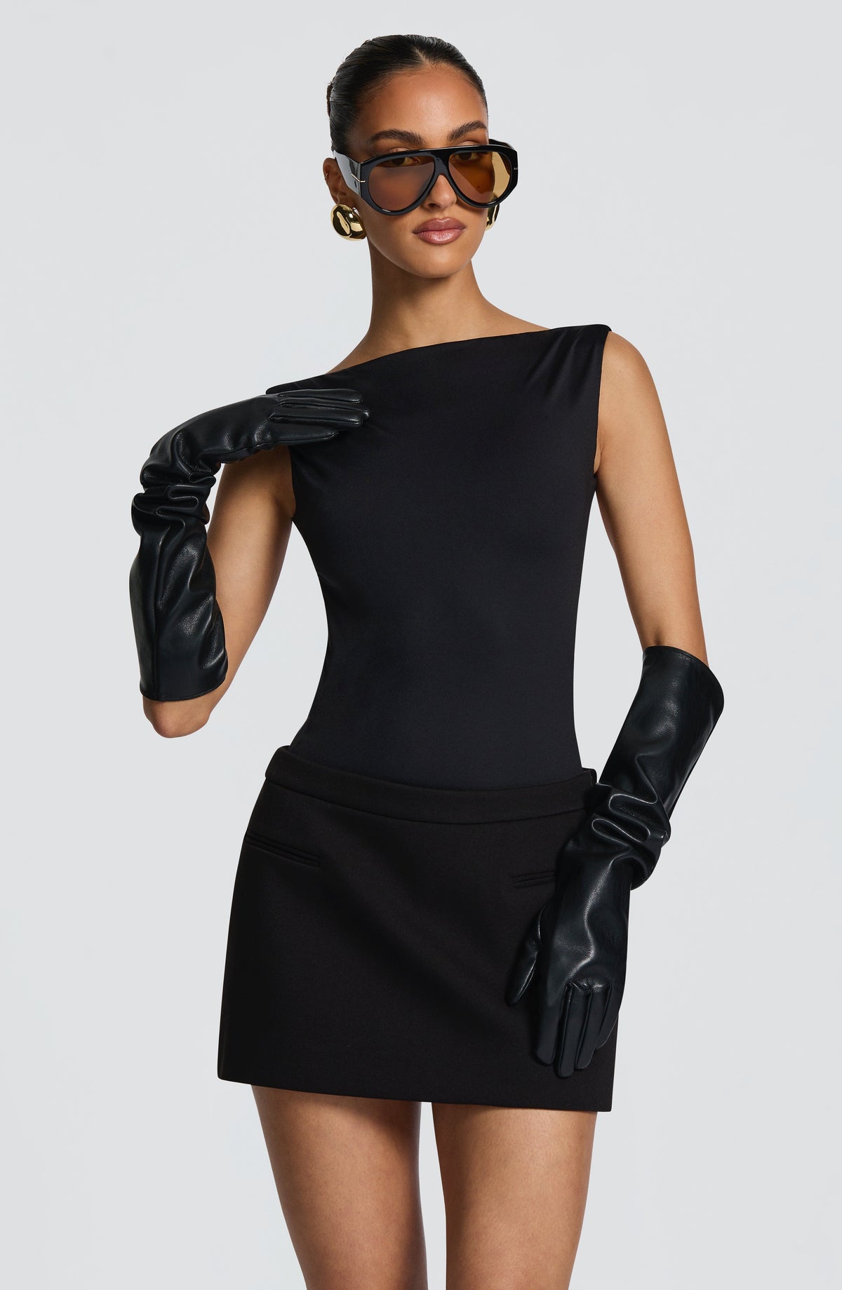 Francisca™ - Guantes Largos de Polipiel Negro