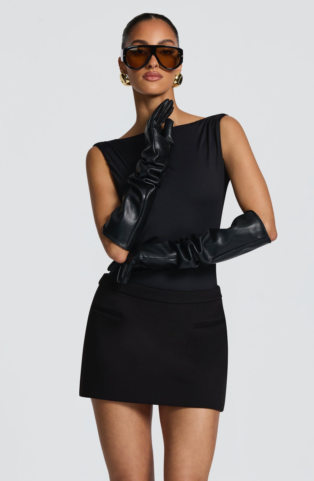 Francisca™ - Guantes Largos de Polipiel Negro