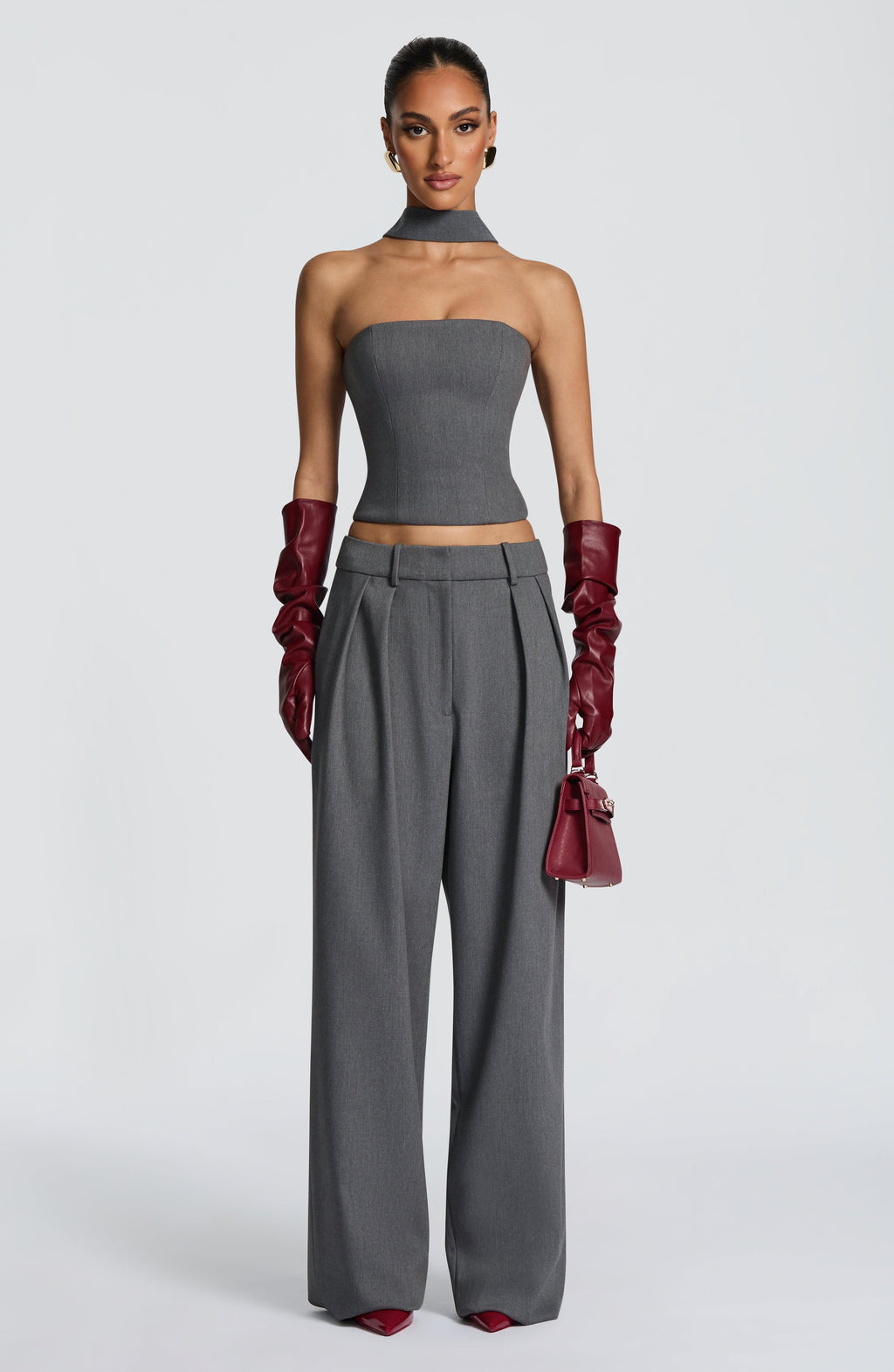 Francisca™ - Guantes Largos de Polipiel Burdeos