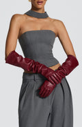 Francisca™ - Guantes Largos de Polipiel Burdeos