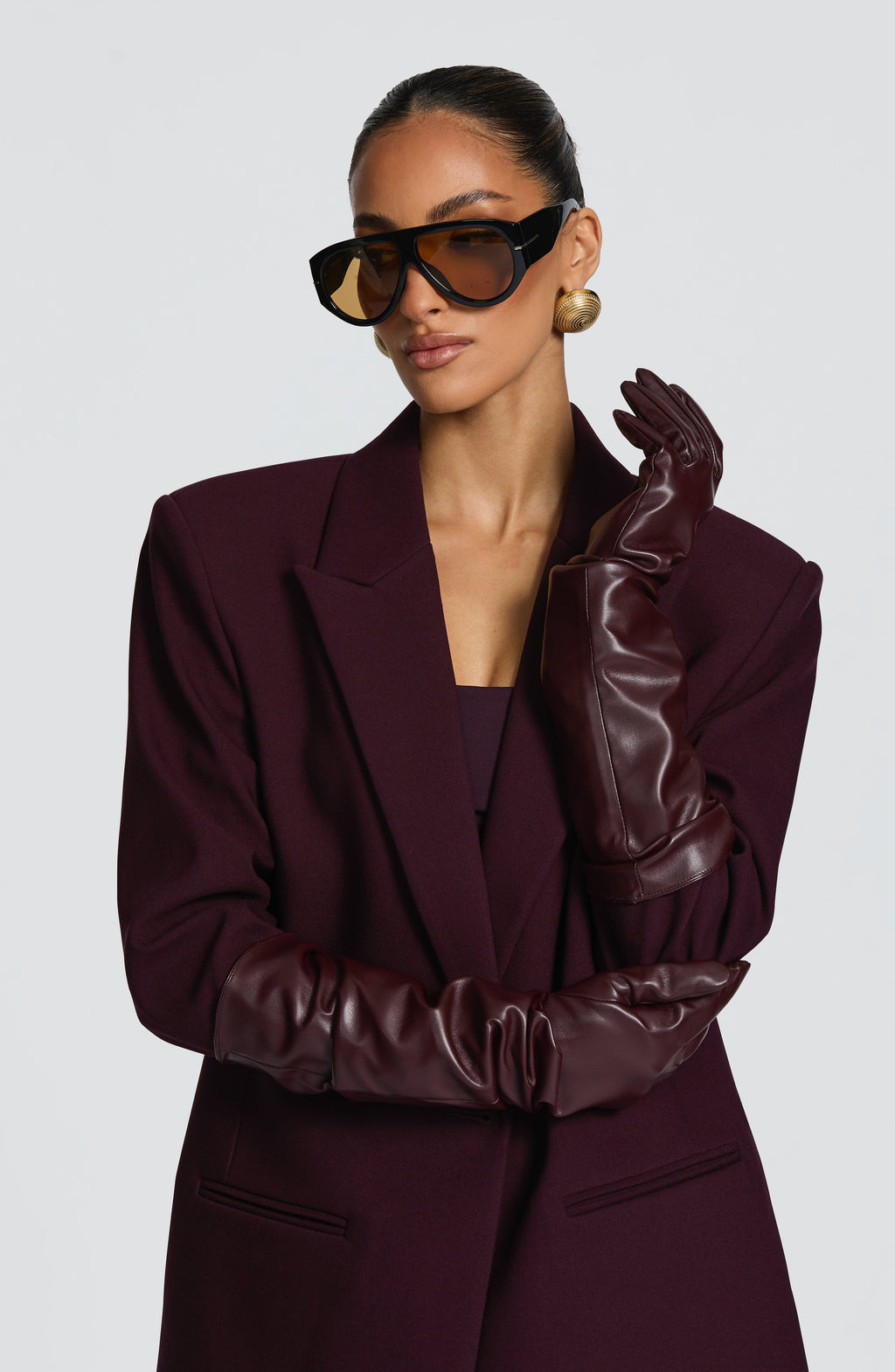 Francisca™ - Guantes Largos de Polipiel Morado