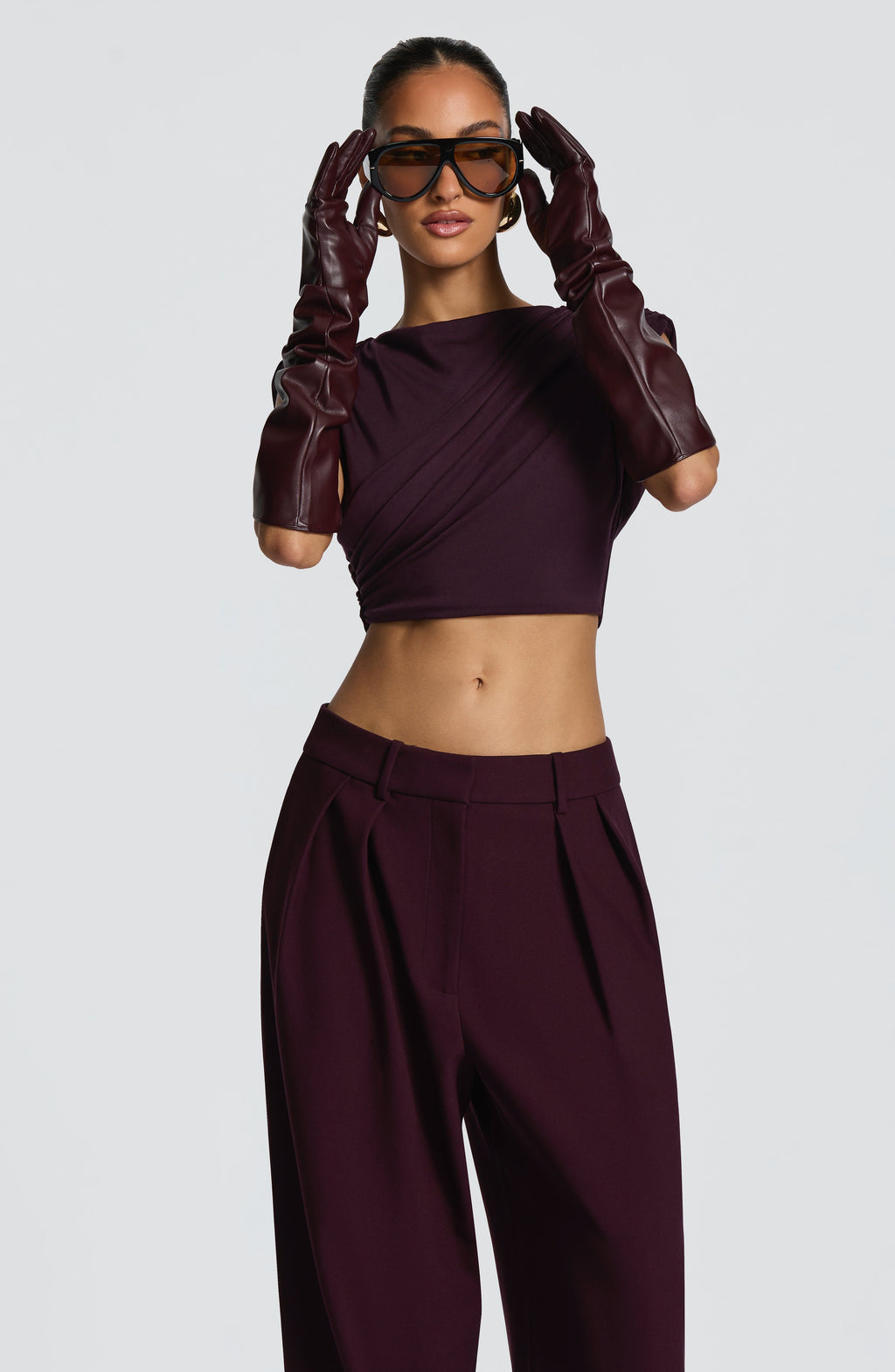 Francisca™ - Guantes Largos de Polipiel Morado