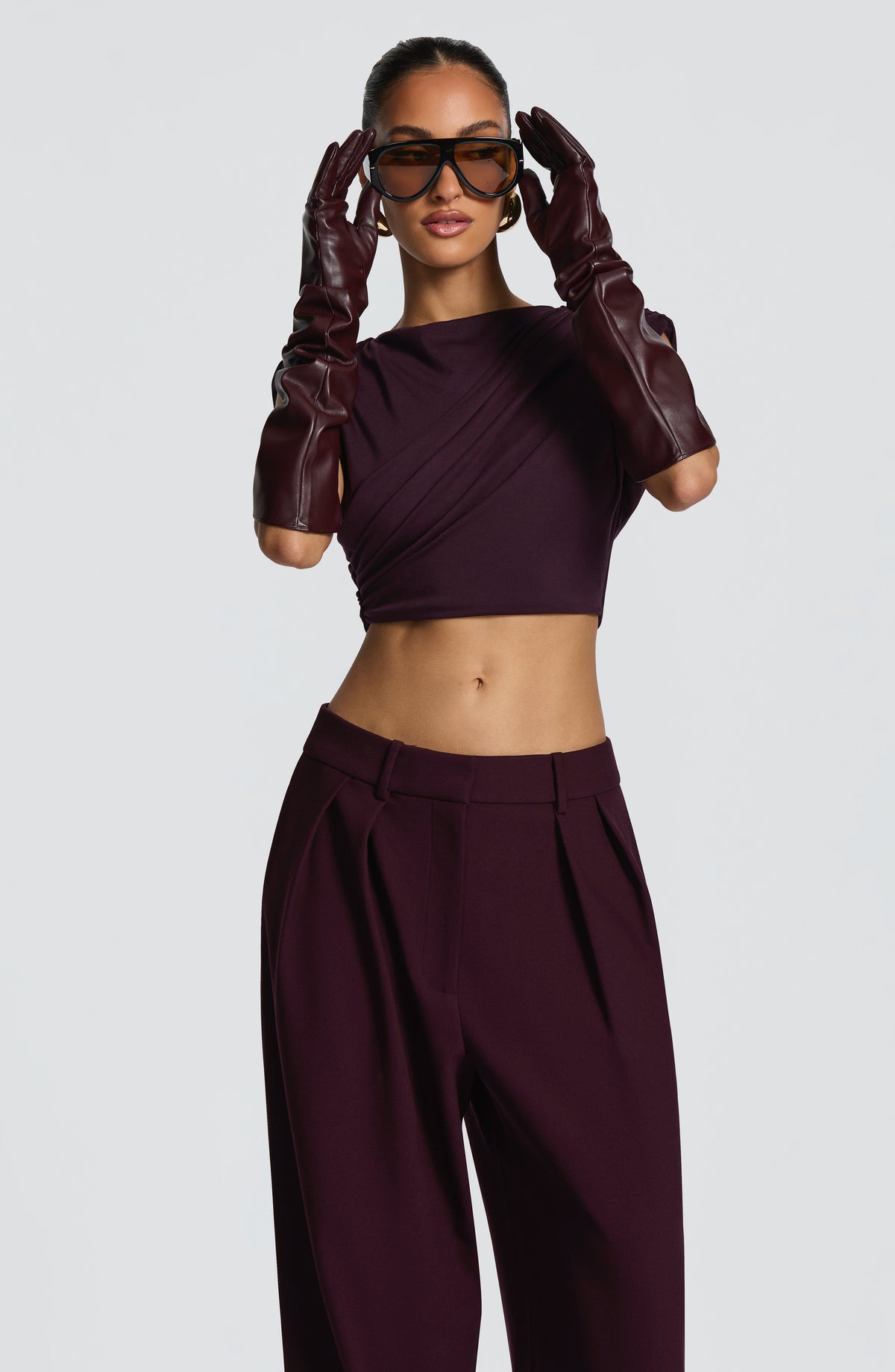 Francisca™ - Guantes Largos de Polipiel Morado