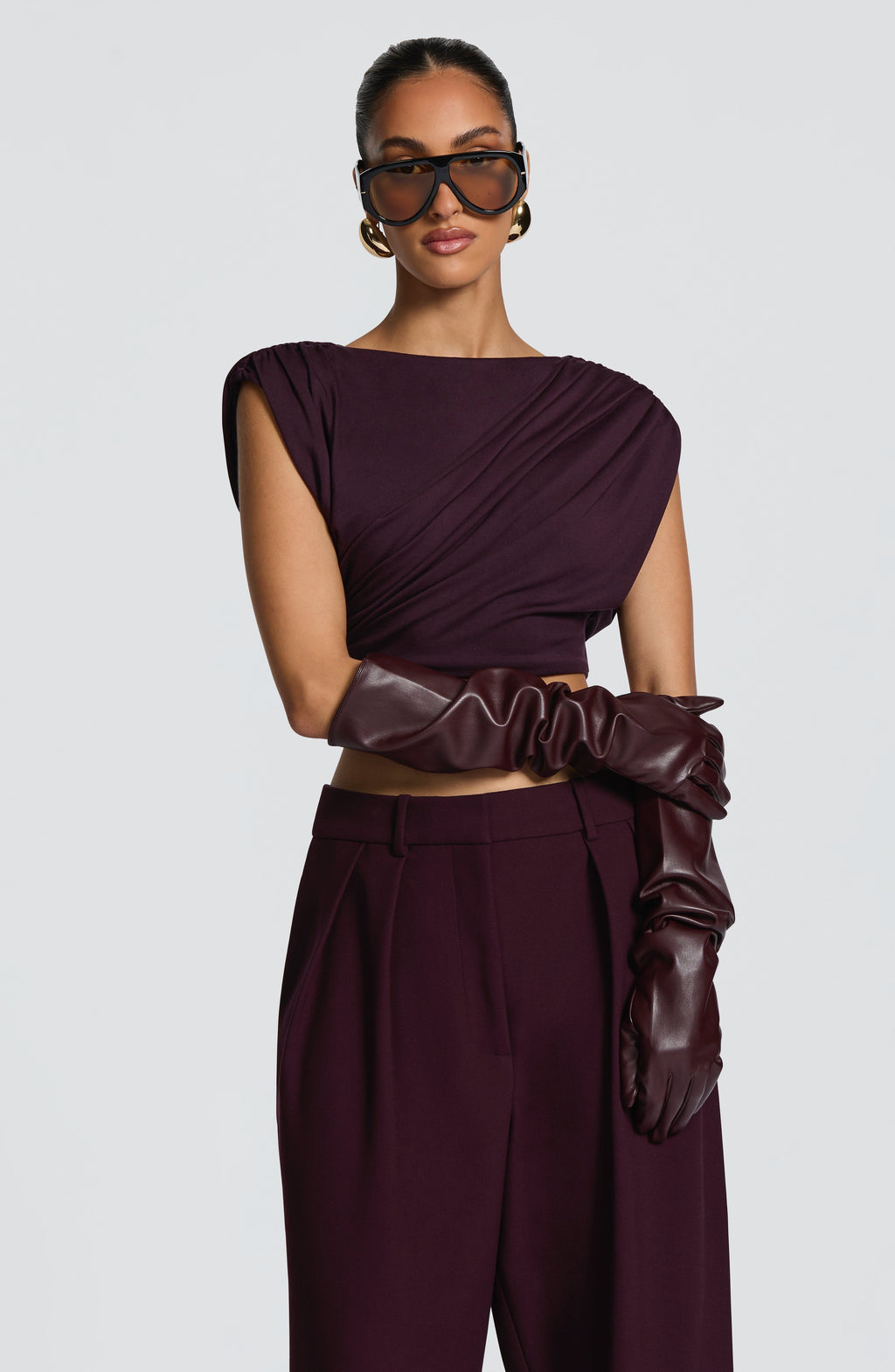 Francisca™ - Guantes Largos de Polipiel Morado