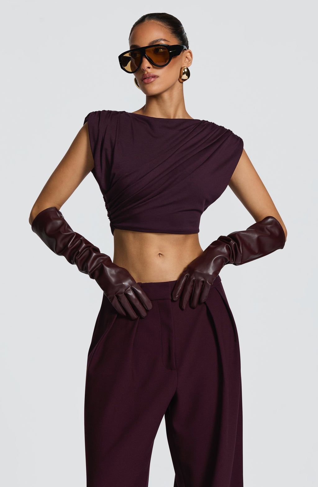 Francisca™ - Guantes Largos de Polipiel Morado