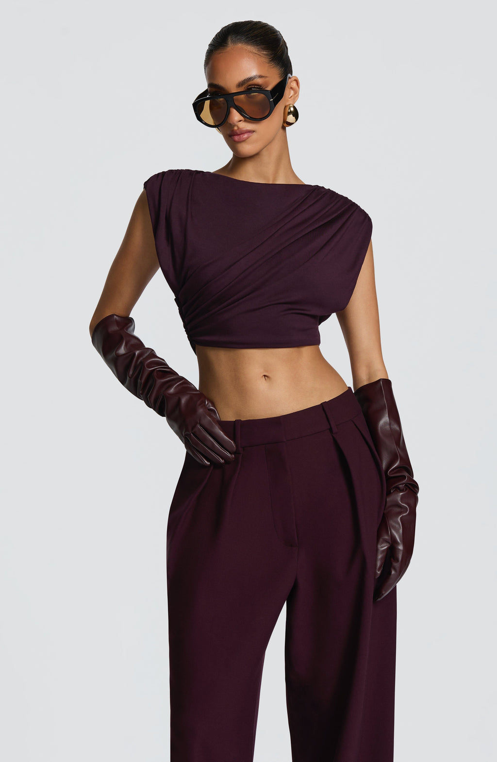 Francisca™ - Guantes Largos de Polipiel Morado