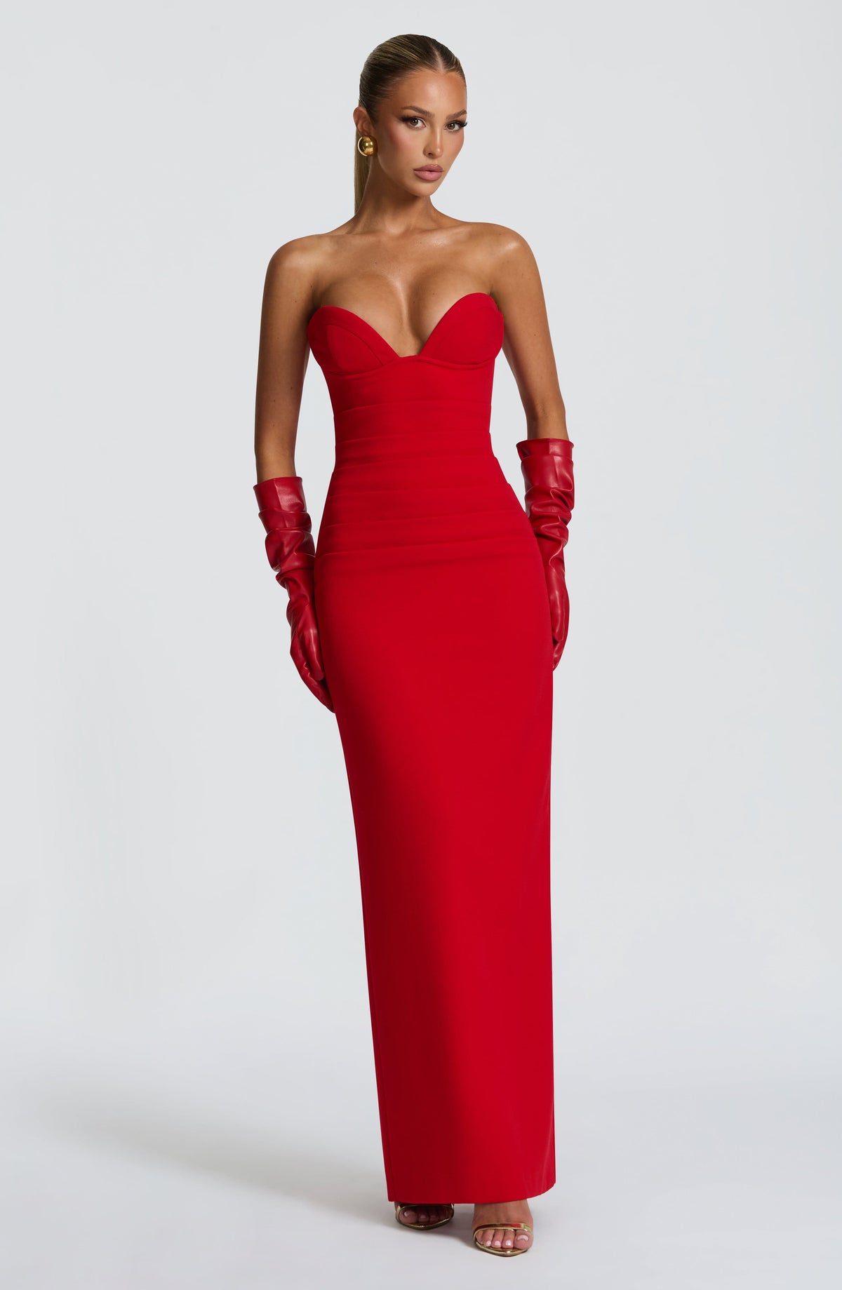 Francisca™ - Guantes Largos de Polipiel Rojo