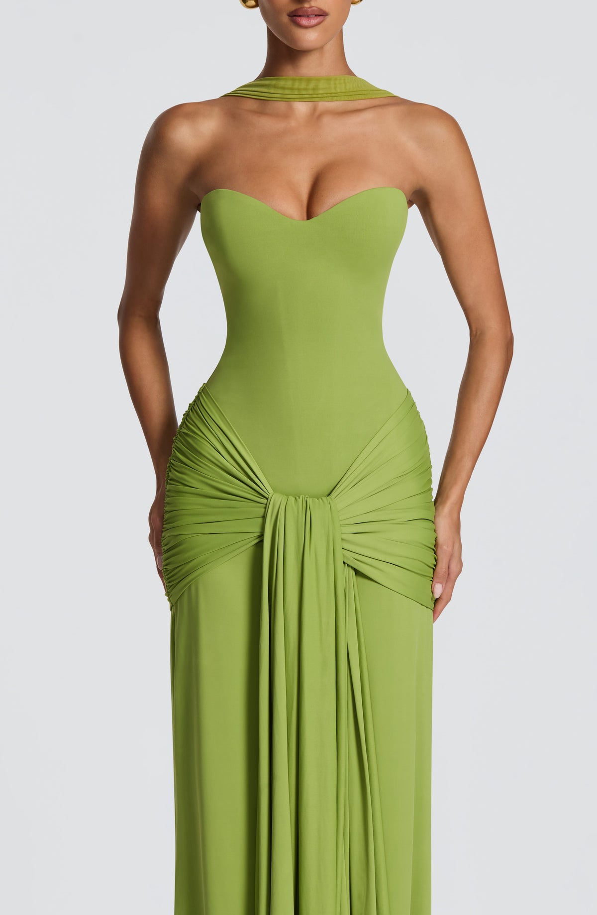 Vestido Gema™ oliva con palabra de honor, foto 9