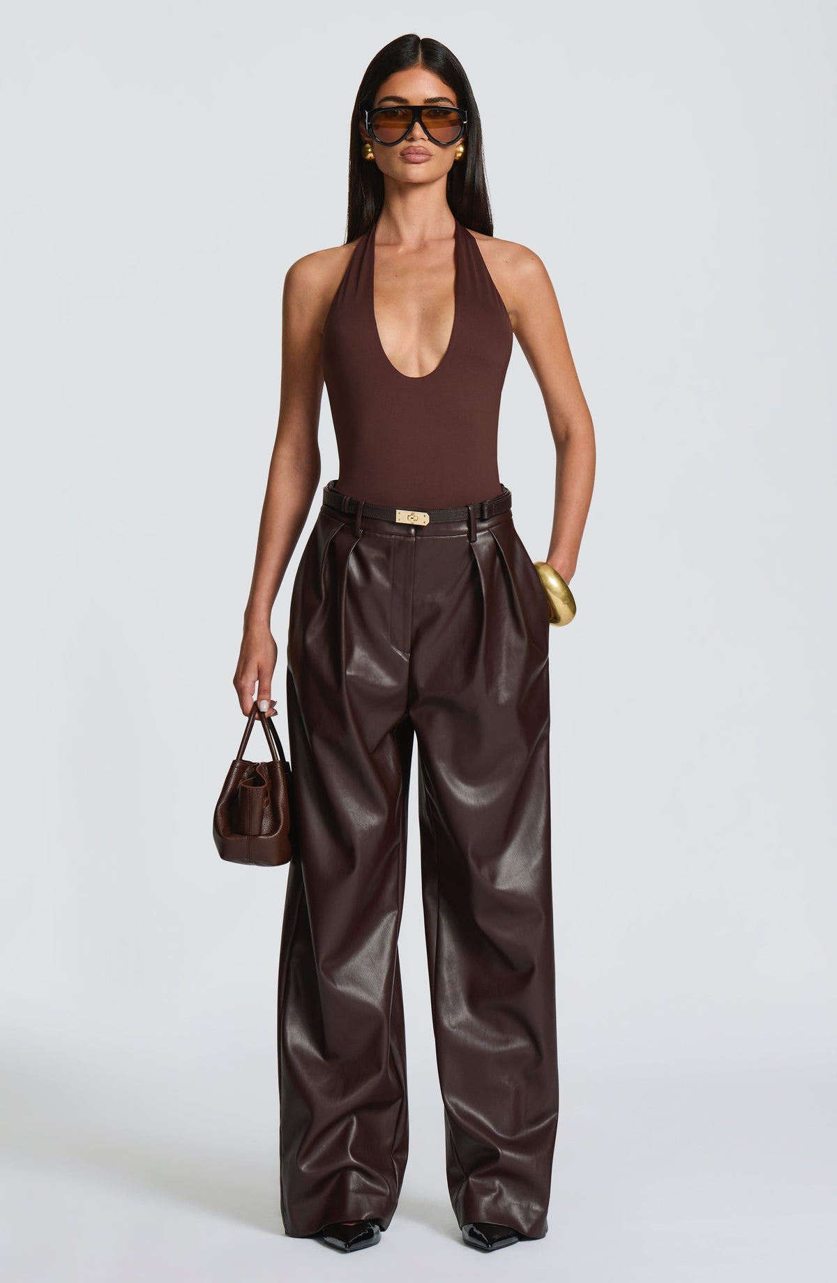Pantalón de polipiel ciruela de fiesta - Gloria™ Ana Ibiza