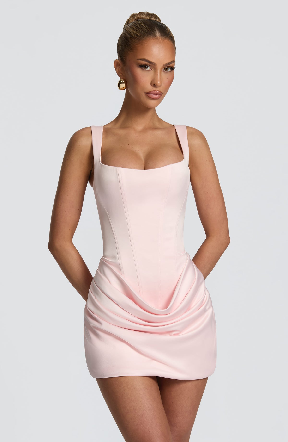 Vestido corto de cóctel rosa de satén - Isabel™ Ana Ibiza