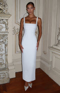 Inés™ en marfil, vestido midi con perlas