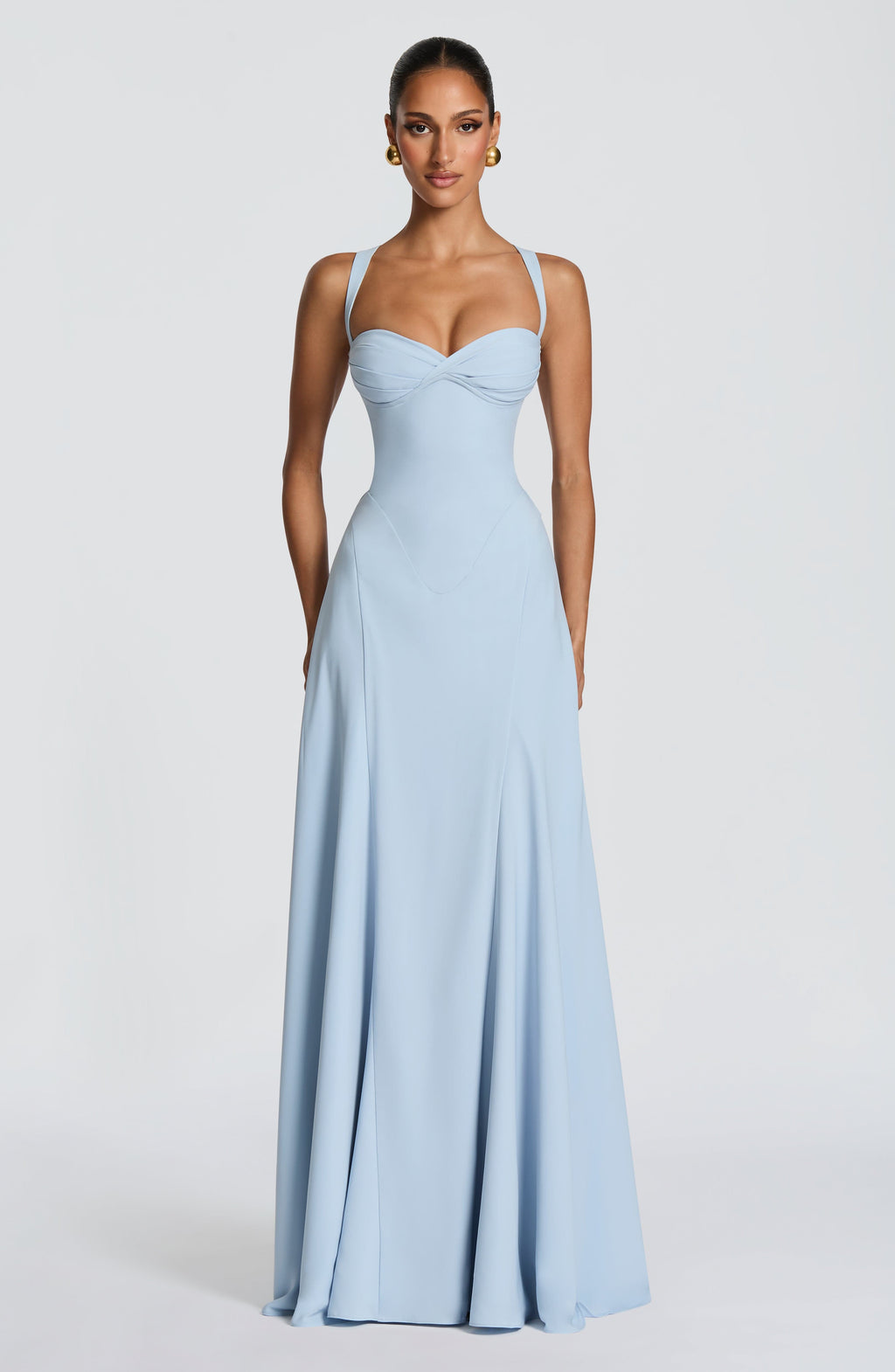Vestido largo de invitada de boda azul glaciar de chifón - Irene™ Ana Ibiza