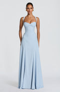 Vestido largo de invitada de boda azul glaciar de chifón - Irene™ Ana Ibiza