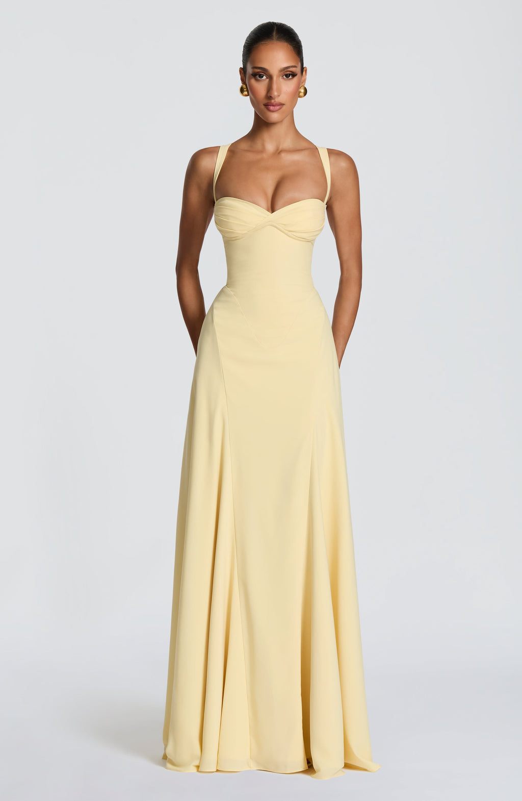 Vestido largo de invitada de boda amarillo limón de chifón - Irene™ Ana Ibiza