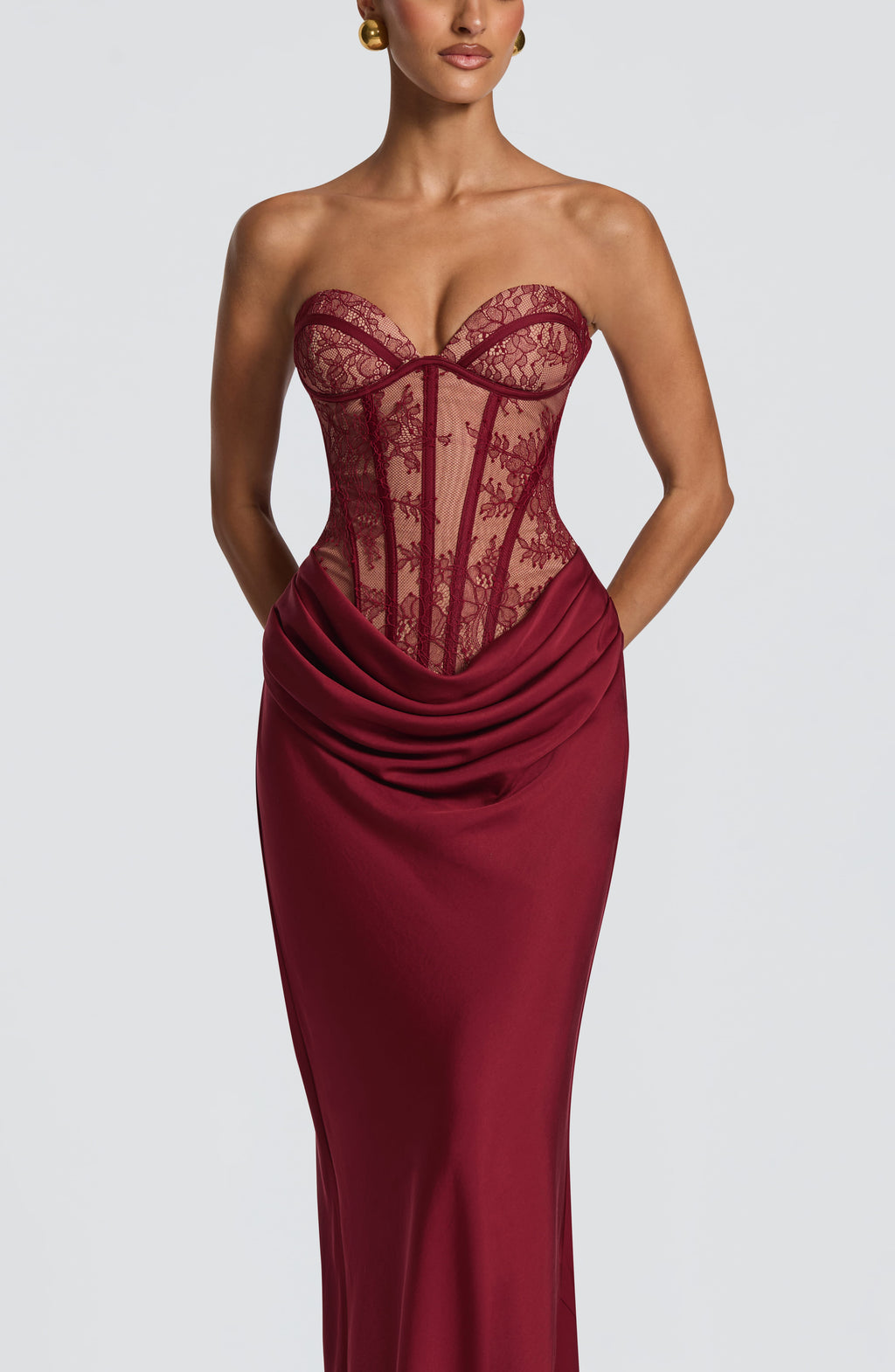 Vestido Catalina™ burdeos con escote drapeado, foto 11
