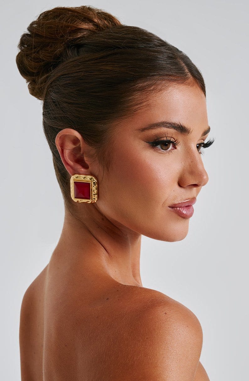 Carolina™ - Pendientes de Piedra Rojo y Dorado