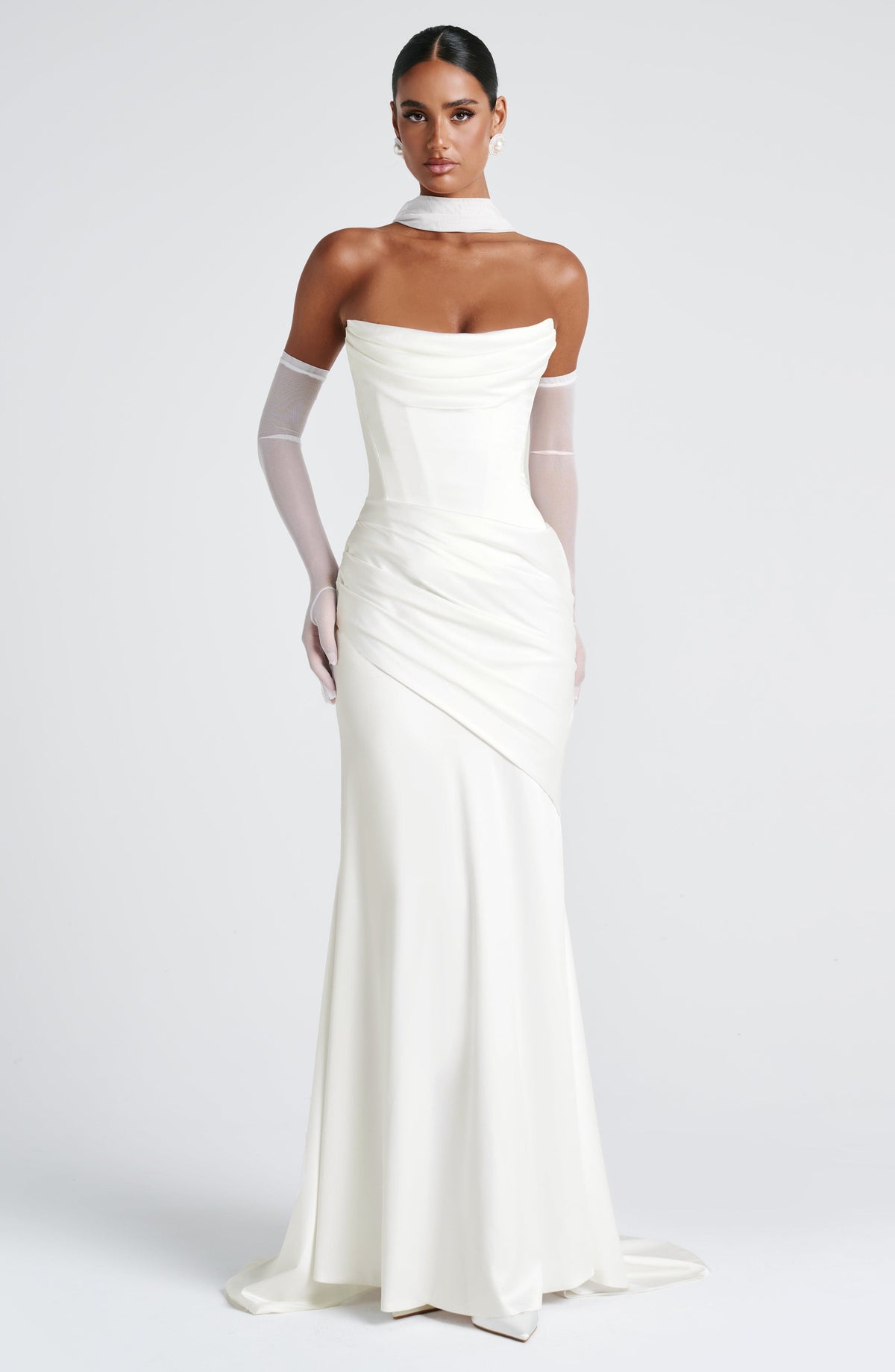 Vestido blanco largo con cola para preboda o evento - Cristina™ Ana Ibiza