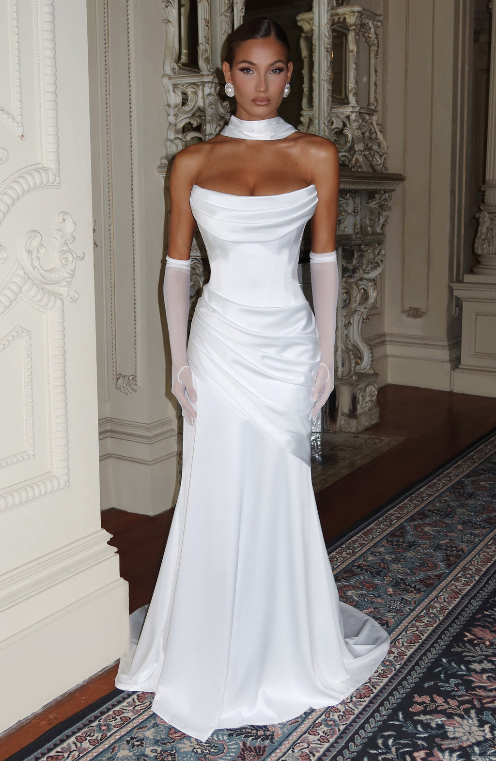 Vestido de evento Cristina™ marfil con palabra de honor, foto 4