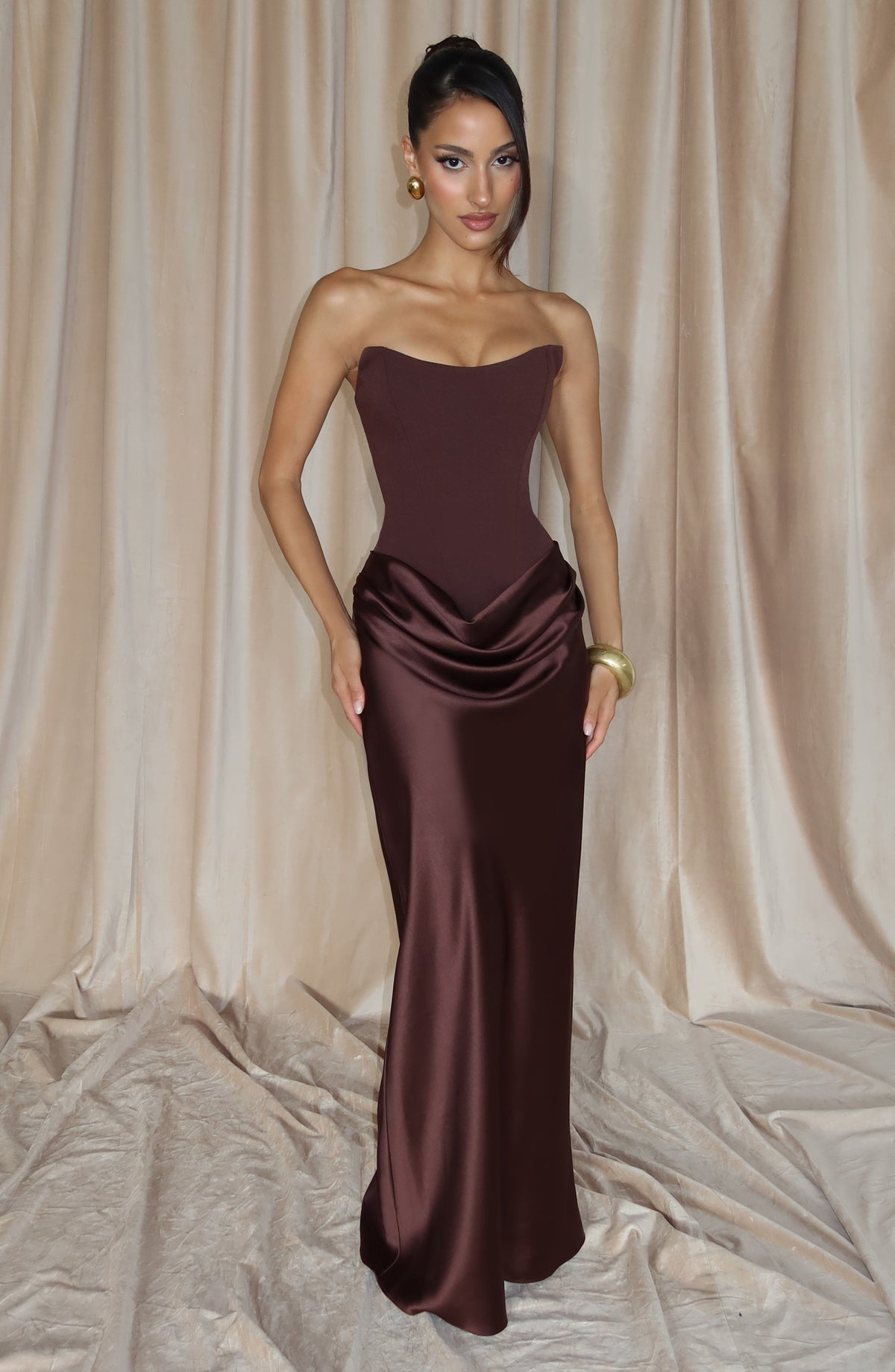 Vestido largo Marta™ ciruela con palabra de honor, foto 9