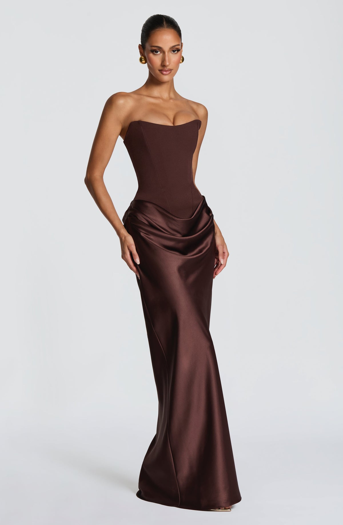 Vestido largo de evento Marta™ ciruela con palabra de honor, foto 4