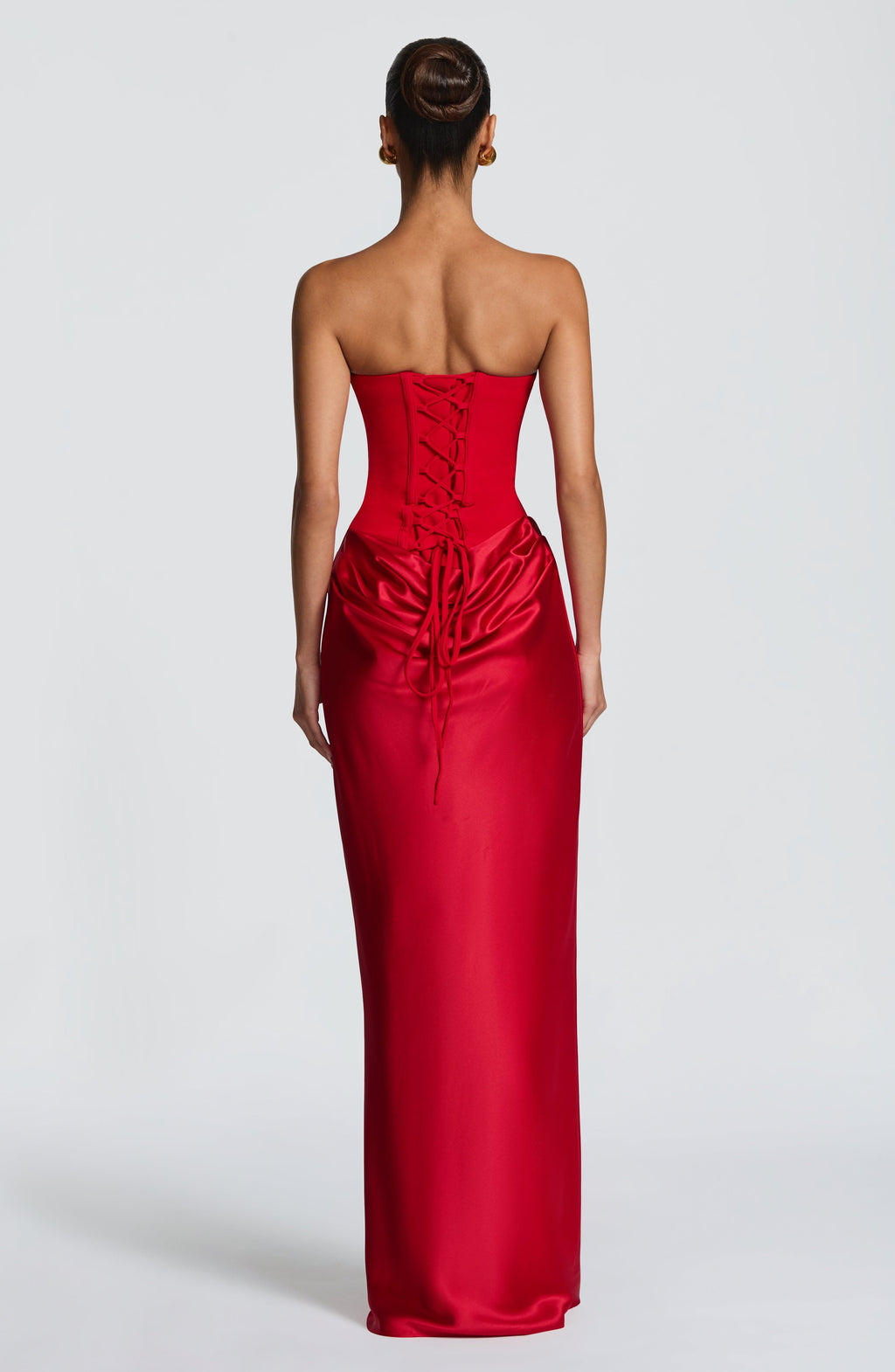 Marta™ en rojo, vestido largo con sobrefalda, con corsé