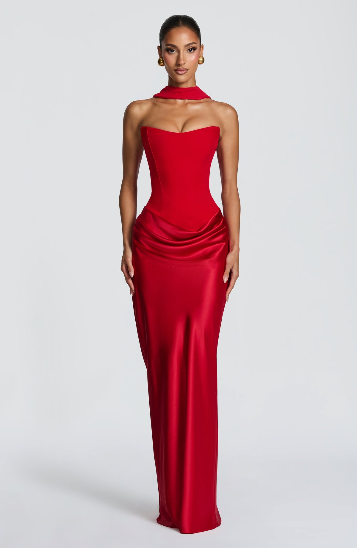 Vestido largo de invitada de boda rojo con sobrefalda - Marta™ Ana Ibiza