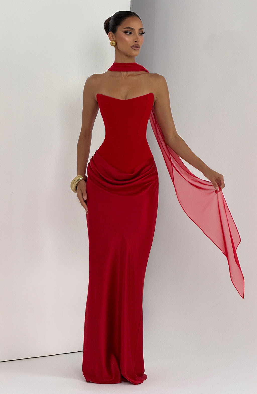 Vestido largo Marta™ rojo con palabra de honor, foto 9