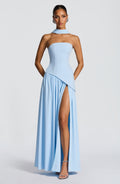 Vestido largo de invitada de boda azul bebé de chifón - Malena™ Ana Ibiza