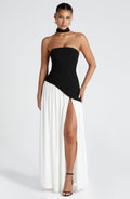 Vestido largo de invitada de boda blanco y negro de chifón - Malena™ Ana Ibiza