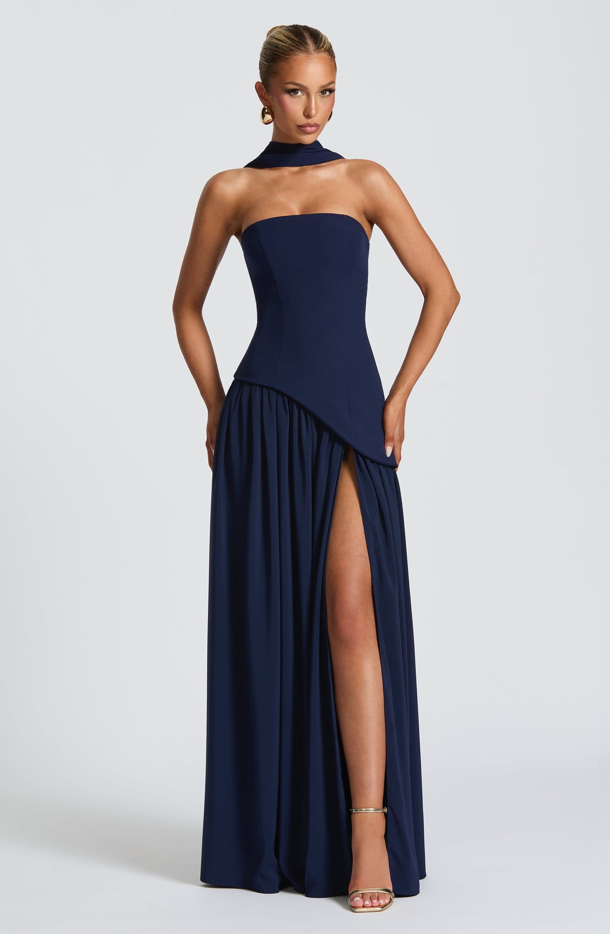 Vestido largo de invitada de boda azul marino de chifón - Malena™ Ana Ibiza