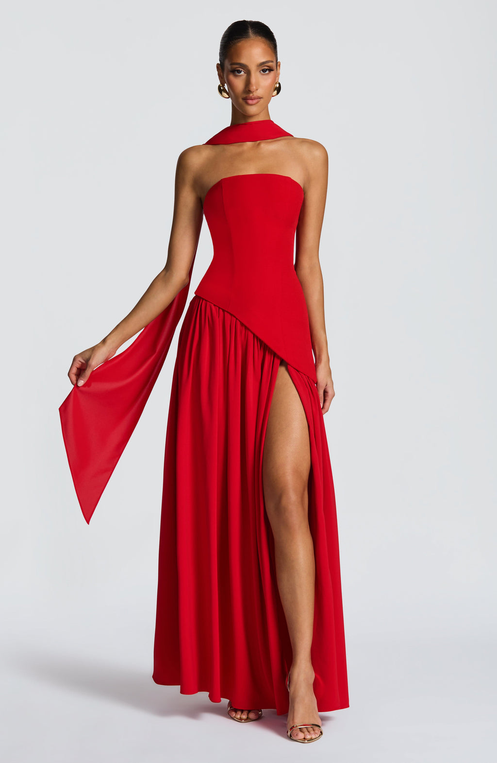 Vestido largo de invitada de boda rojo de chifón - Malena™ Ana Ibiza