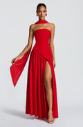 Vestido largo de invitada de boda rojo de chifón - Malena™ Ana Ibiza