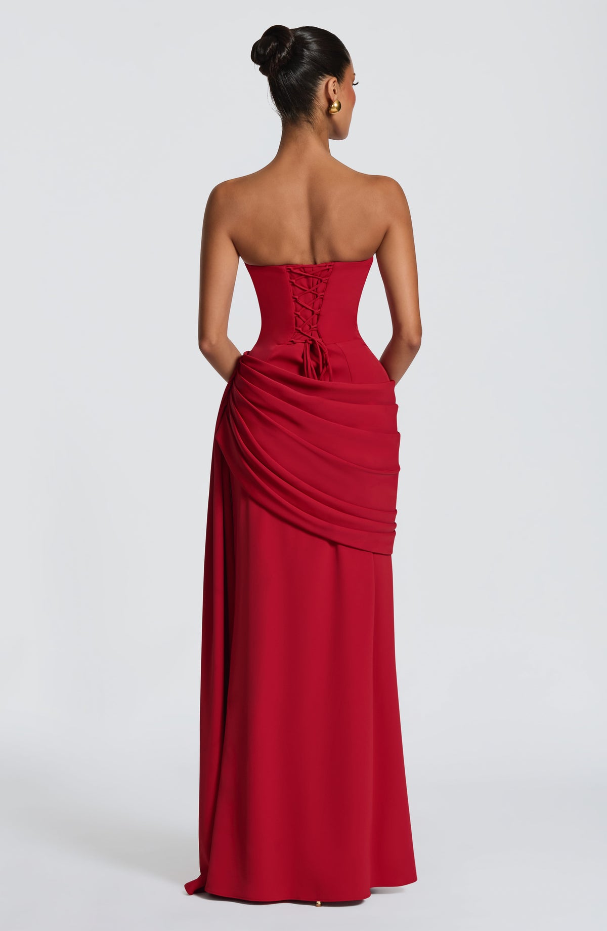 Marisa™ en rojo, vestido largo con corsé, palabra de honor