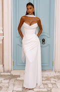 Marisa™ en marfil, vestido largo con corsé, palabra de honor